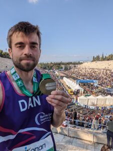 Dan finishing Athens 2022 marathon 